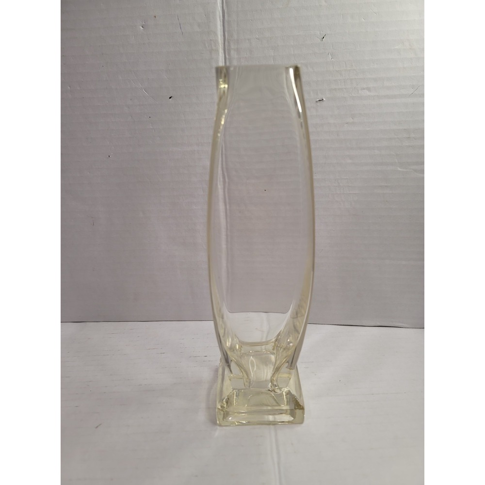 VTG thick glass vase amber glow color spring flowers chip see pics
